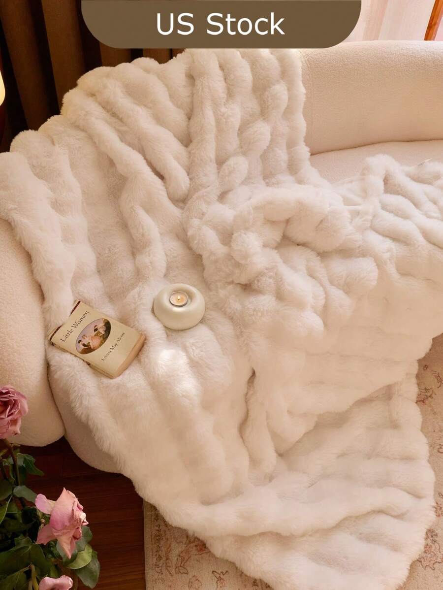 JULY Faux Fur Shaggy Blanket Soft Fluffy Throw For Couch, Cozy Faux Rabbit Fur Bedspread For All Season, Aesthetic Plush White Decor Machine Washable - 白色 - 查看 1