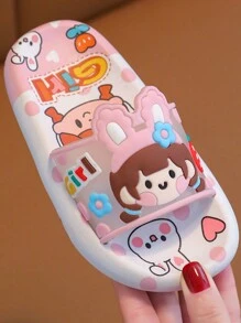 1 paire de nouvelles pantoufles imprimées lapin pour filles, semelle épaisse, antidérapante, résistante aux odeurs, pour le port intérieur, pantoufles de salle de bain silencieuses