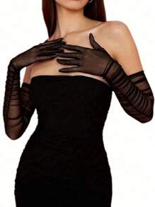 1 Pair Women's Elegant Sheer Stretch Long Opera Gloves, Suitable For 1920s Style Dance/Formal Wear, Weddings, Decorations, Travel, Party Outfits, Halloween Costumes, Winter Gloves, Bridal - Multicolor - View 3