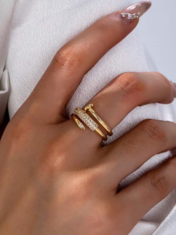 1 Pc Pave Zirconia Nail Design Ring For Women Crystal Decor Nail Ring , Luxurious Crystal Band Ring , Women Gift , Luxurious Jewelry