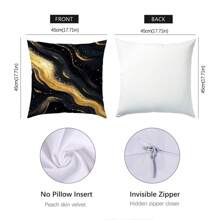 4pcs Set Simple Black & Gold Marble Texture Home Cushion Cover, Single-Sided Printed Peach Velvet Material, 45*45CM/18*18inch Throw Pillow Case Suitable For Modern Minimalist Sofa, Living Room Decor, Gift, Party Decoration