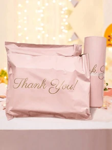 20/50/100PCS Exquisite Pink 'Thank You' Gift Bag, Self-Adhesive Waterproof Sealing Design, Courier Bag New Material Thickening Punching Bag, Pink Packaging Bag Self-Adhesive Bag, Waterproof Bag Courier Bag, Thickening Logistics Courier Packaging Bag, Mailing Bag, Suitable For Party Gift Packaging,Birthday,Bride,Wedding