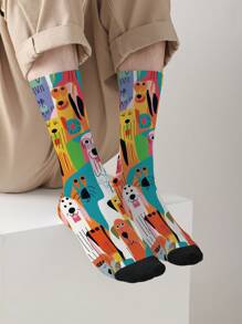 1 Pasang Kaos Kaki Unisex Motif Bendera Warna-warni Cetak 360 Derajat Digital 3D dengan Transfer Panas, Nyaman, Modis, Kartun Jalanan yang Dipersonalisasi, Cocok Sebagai Hadiah Liburan dan Liburan - MultiWarna - View 8