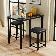 Small Dining Table For 2, Space Saving Dinette Set W/Counter Height Table & 2 Upholstered Bar Stools, Breakfast Nook Table Set, 3-Piece Kitchen Table Chairs Set For 2 For Dorm (Black) - Multicolor - View 3