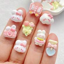 10/30pcs Vivid Resin Mini Cute Cartoon Rabbit, Bouquet, Butterfly Decorations - Flat Back, Suitable For Scrapbooking, DIY Craft Supplies And Home Decor Projects, Easter Decorations - Multicolor - View 1