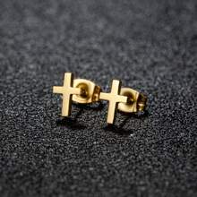 1 Pair Of Stylish Cross Studs, Stainless Steel Earrings, Women Jewelry Earrings Elegant Punk Style, The Best Gift For Party Friends - D-gED021 - View 2