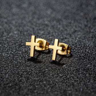 1 Pair Of Stylish Cross Studs, Stainless Steel Earrings, Women Jewelry Earrings Elegant Punk Style, The Best Gift For Party Friends