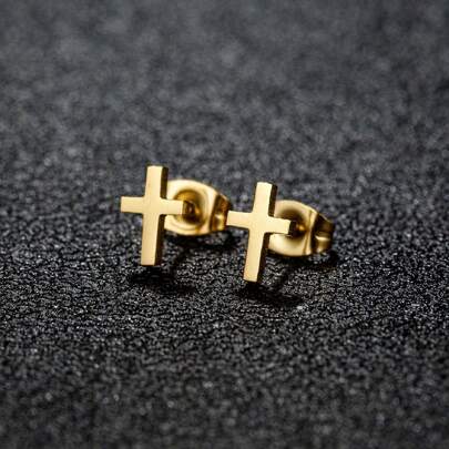 1 Pair Of Stylish Cross Studs, Stainless Steel Earrings, Women Jewelry Earrings Elegant Punk Style, The Best Gift For Party Friends