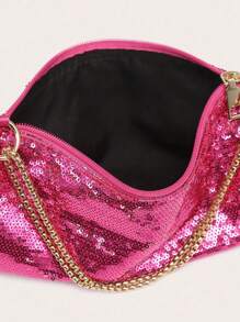 Ladies' Crossbody Bag With Sequins, Satin, And Rhinestones, Fashionable, Lightweight, And Compact, Suitable For Parties And Outings. - Hot Pink - View 5