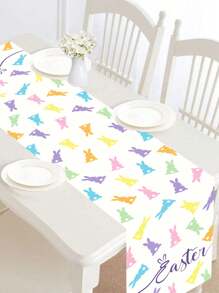 1pc Paashaas Ontwerp Tafelloper Tafelkleed, Vrolijke Paasdecoratie, Kleurrijke Konijnenpatroon Polyester Tafelloper, Woondecoratie, Tafelmiddenstukdecoratie, Festival Paasdag Feestbenodigdheden, Keuken Eetkamerdecoratie