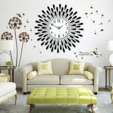 Sunflower Wall Clock 38CM Round Diamond Clock Crystal Wall Clock Silent Non-Ticking For Living Room (No Battery)