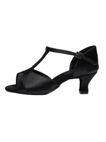 Ladies' Canvas & Genuine Leather Sole Latin Dance Shoes, Ballroom Dance Shoes With Medium High Heels, Suitable For All Seasons - Black - View 5