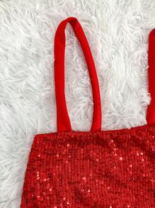 Women's Sequin Shorts Set With Pockets, Cropped Top And Straps For Bloggers - Rojo - Ver 3