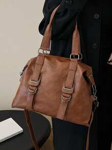 2025 Fashion Soft Leather Casual Shoulder Tote Bag, Vintage Solid Color Versatile Handbag For Work & Daily Use