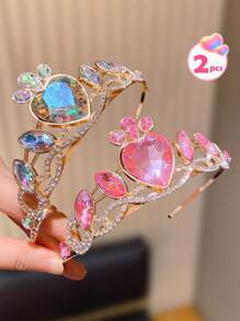 1/2/3 Pieces Of Multi-Color Heart-Shaped High-End Party Crown Headbands, The Best Gift For Oneself And Others, Suitable For Birthday Parties And Daily Travel