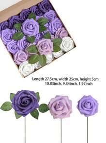25Pcs Rose Artificial Flowers, Real Looking Fake Roses, Real Touch DIY Foam Floral With Stems For Wedding Bouquet Centerpiece Floral Arrangement Valentine's Party Home Table Decor