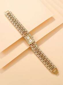 1 套优雅女士金色锌合金水钻表盘石英腕表，耐震 - 送给她的理想礼物 - 金色 - 查看 3