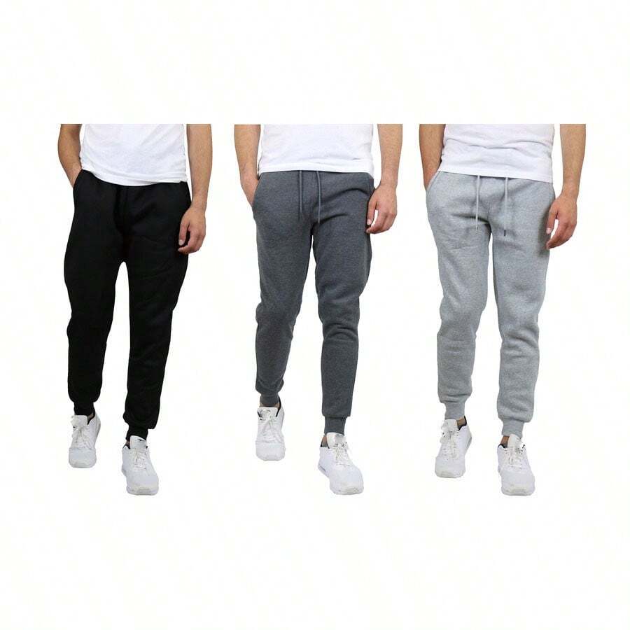3-Pack Mens Modern Fit Fleece Jogger Sweatpants (S-3XL) - 黑色 - 木炭色 - 希瑟灰色 - 查看 1