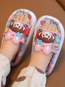 1 paire de nouvelles pantoufles imprimées lapin pour filles, semelle épaisse, antidérapante, résistante aux odeurs, pour le port intérieur, pantoufles de salle de bain silencieuses