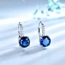 Cercei cu agrafă din argint 925, albastru safir, rotunzi, 4 gheare, 5A, zirconiu, 8 mm, cadou de zi de naștere pentru femei, potriviți pentru purtarea zilnică