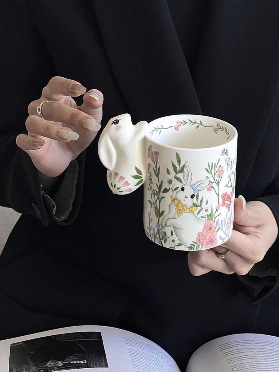 1/2 chiếc cốc sứ hình tai thỏ hoạt hình dễ thương - Cốc nước/cốc cà phê đáng yêu, hoàn hảo cho sử dụng hàng ngày! Vật dụng không thể thiếu cho mùa tựu trường! - trắng - Xem 1