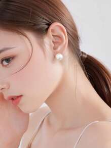925 Sterling Silver Natural Pearls 8MM 10MM 12MM Large Pearl Earrings With 925 Silver Ear Nuts, Fashionable Elegant Simple Design, Great Gift For Girlfriend