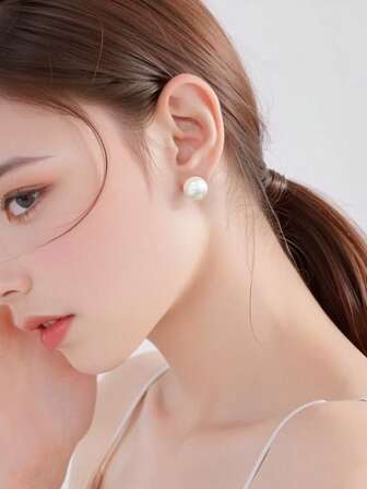 925 纯银天然珍珠 8 毫米 10 毫米 12 毫米大珍珠耳环，配 925 银耳钉，时尚优雅简约设计，送给女朋友的绝佳礼物