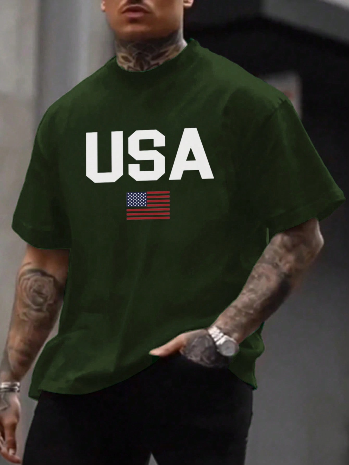 2025 Men's Summer Short Sleeve Round Neck Casual T-Shirt With American Flag & Letter Print