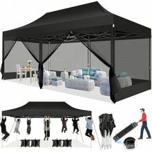 COBIZI 10x20 Canopy Tent, Heavy Duty Pop Up Canopy With Sidewalls, Waterproof Easy Setup Canopy With Mosquito Netting, Outdoor Instant Screen Tents For Parties, Wedding With Roller Bag - Black - View 2