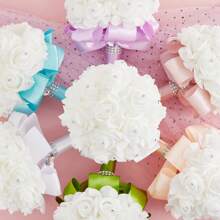 Artificial Wedding Bride Bouquet Handheld Bridesmaid Flower With Ribbon - 淡紫色 - 查看 7