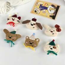 1 pieza Broche estilo coreano Ins con diseño lindo de conejo, perro, cachorro de salchicha, accesorio decorativo divertido con moño para niñas