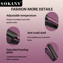 SOKANY SOKANY Placa cerámica multifuncional, plancha de pelo, clip alisador, herramienta de peluquería. Tres en para rizado y alisado en seco y húmedo, temperatura ajustable hasta 750 grados, calentamiento rápido, apto para uso doméstico y salones de belleza