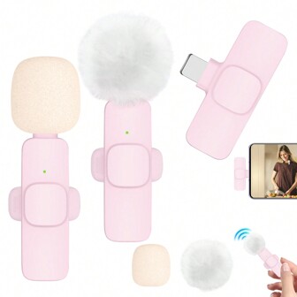 Wireless Lavalier Microphone For Phone IPad TypeC Lapel Mics Plug-Play 2.4G Ultra-Low Delay Built-In Noise Reduction Chip 8H Working Time For Video Recording Interview Podcast Vlog