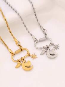 1 pieza Collar de mujer con colgante de luna y corazón, con hebilla de cierre de acero inoxidable, collar de cadena con dijes de flores, regalo del Día de San Valentín