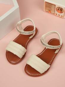 Girls' Crystal Diamond Decorated Roman Sandals, Princess Style, Summer 2024 New Edition - Beige - View 2