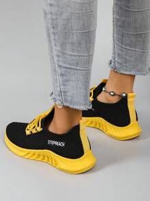 STEPREACH 秋冬春季新款女士运动鞋，时尚透气轻便防滑休闲运动平底乐福鞋，女式运动鞋 - 黃色 - 查看 6