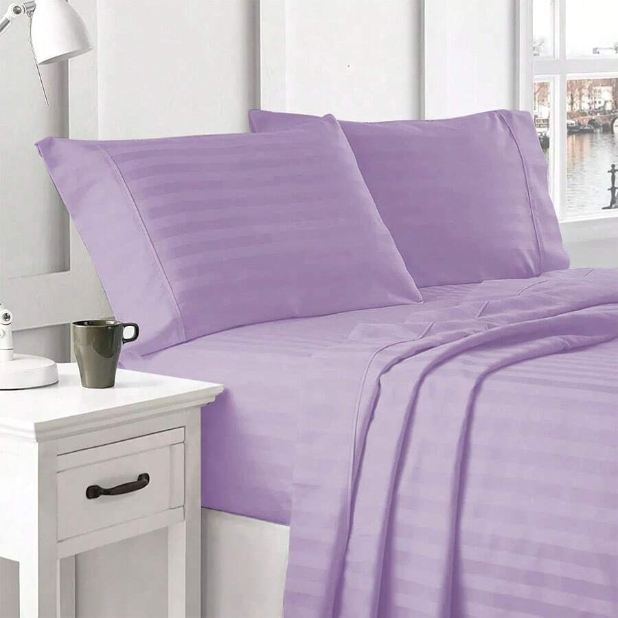 King Size Cotton Touch Sheet Set, Ideal For Valentine's Day Gifts - 紫丁香色 - 查看 1