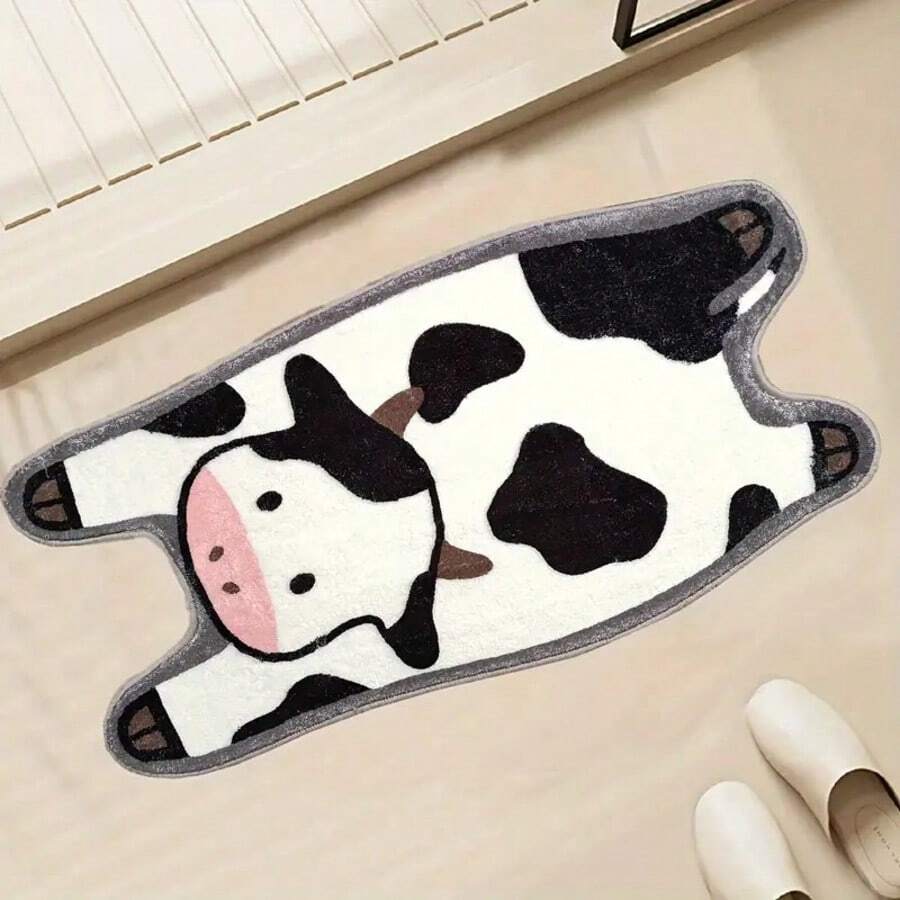 Cute Cow Bathroom Shower Rugs Funny Shaggy Accent Bedroom Rug Non-Slip Bath Rugs For Bathroom Machine Washable Shower Bath Mat Floor Carpet Home Bathroom Decor Outdoor Rug Door Mat Fall Decor Bathroom Accessories Back To School Entryway Decor - White - View 1