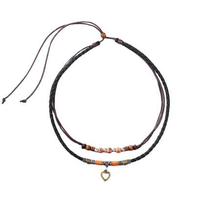 Matching Necklaces For Couples 2Pcs Wooden Double Layered Rope Beads Heart Pendants Romantic Fashion Necklaces For Couples