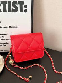 1pc Korean Version Of Gentle Style 2025 Spring And Summer New Chain Bag Rhinestone Fashion Shoulder Bag Mini Crossbody Bag For Girl, Suitable For All Occasions Girls Mini Bag, Comfortable And Adjustable Shoulder Strap, Versatile And Not Picky, Suitable For Outdoor, Play, Commuting Use, Is A Perfect Gift For Girls - Diamond Lattice Small Square Bag - View 7