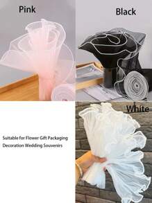 6 pièces/set Bouquet de fleurs en chiffon de style vague coréen, artisanat de fleurs roses pour l'emballage-cadeau, convient pour la décoration de fleuriste, les faveurs de mariage, les cadeaux d'anniversaire - chiffon, volants, perles, rose, blanc
