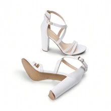 Women Multi Strap Chunky Heeled Sandals Soft Comfort Block Heeled Sandals For Prom Dancing Wedding - 白色 - 查看 4