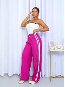 Striped Palazzo Pants - 紫色 - 查看 3