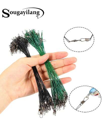 SOUGAYILANG 20pcs Anti-Bite Steel Fishing Line Steel Wire Leader With Swivel & Lead Core Leash Fishing Accessory Practical Durable Rolling Swivels Snap Fishing Lures Hook Traces Steel Wires