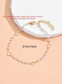 Tropiscape 1条简约百搭优雅随机仿珍珠心形链脚链，适合女性日常、海滩、度假、秋季、圣诞节、冬季等场合，是理想的圣诞礼物之选。