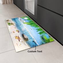 1pc Customizable Wave & Beach Print Doormat, Personalized With Text, Suitable For Kitchen, Laundry Room, Hallway, Entryway, Bathroom, Indoor Home Decor - Blue Multicolor - View 12
