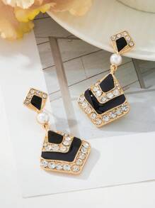 1 Pair Luxury Vintage Style Geometric Earrings With Rhinestone Glass Inlaid For Women