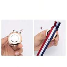 Correa de reloj universal de lona de nailon de 20 mm, elegante, casual, de negocios, con escala mixta, función de calendario, esfera circular, adecuada para uso diario, decoración, regalo de vacaciones para amigos o padres