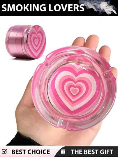 BROS Chic Heart Pattern Crystal Glass Ashtray - Perfect For Home & Office Decor, Ideal Gift For Mother's Day, New Year, Easter | 85mm Round Design
