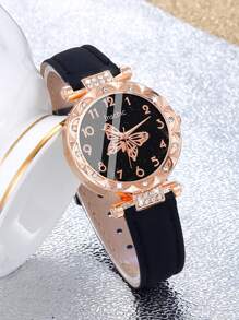 6/5 件时尚优雅儿童可爱石英表、水钻和蝴蝶首饰套装、项链、手链、耳环、戒指，适合朋友礼物、感恩节、返校季